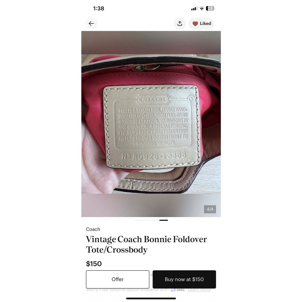 COACH 13388 Pristine! Bonnie Cashin Vintage tan two-tone leather foldover bag - Picture 6 of 9